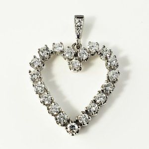 Vintage 14 Karat White Gold Diamond Heart Pendant